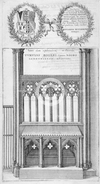Tomb of Roger Niger, Bishop of London, in old St Paul's Cathedral, 1656. Artist: Wenceslaus Hollar
