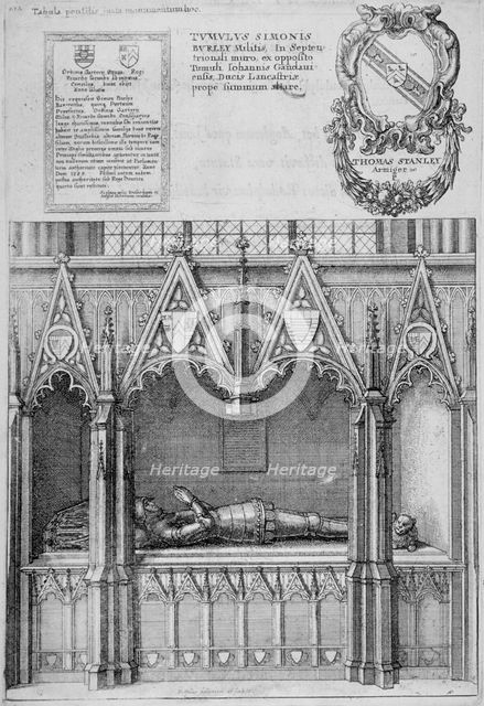 Tomb of Simon Burley in old St Paul's Cathedral, City of London, 1656. Artist: Wenceslaus Hollar