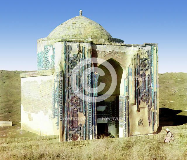 Tomb on the mountain in Shakh-i Zindeh, Samarkand, between 1905 and 1915. Creator: Sergey Mikhaylovich Prokudin-Gorsky.