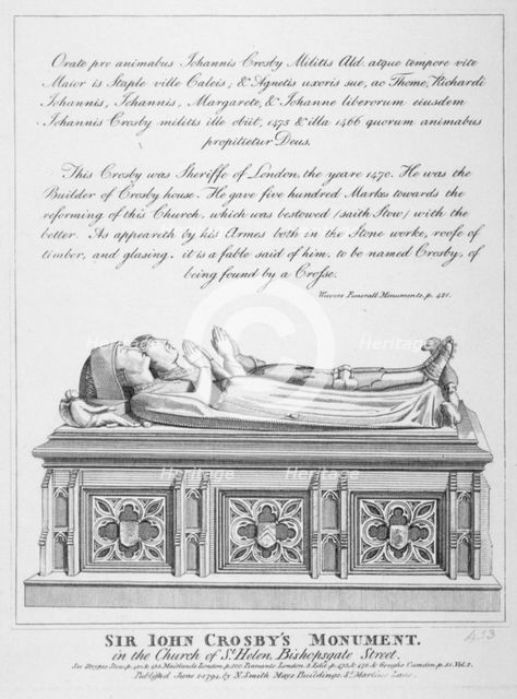 Tombs in the Church of St Helen, Bishopsgate, City of London, 1794. Artist: Anon