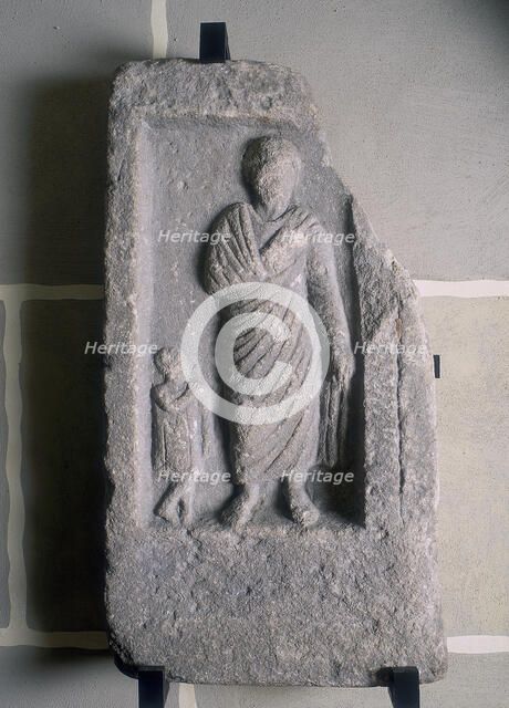Tombstone showing civilian dress probably worn on formal occasions, Roman. Artist: Unknown