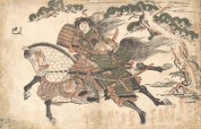 Tomoe Gozen Killing Uchida Saburo Ieyoshi at the Battle of Awazu no Hara, ca. 1750. Creator: Ishikawa Toyonobu