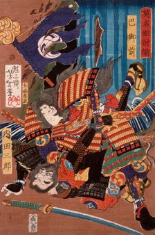 Tomoe Gozen, Wife of Kiso Yoshinaka, Defeating Uchida Saburo, 1865. Creator: Tsukioka Yoshitoshi