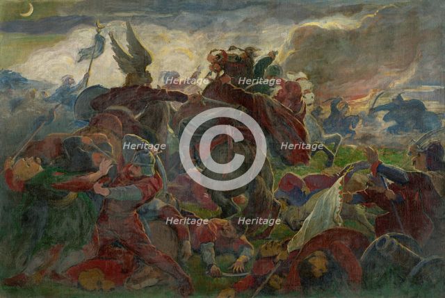 Tomory's Death at the Battle of Mohács, 1895-1896. Creator: Jozef Hanula.
