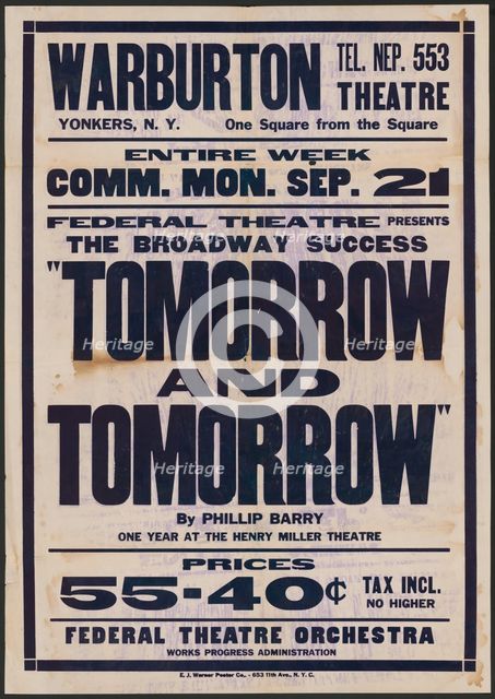Tomorrow and Tomorrow, Yonkers, NY, 1936. Creator: Unknown.