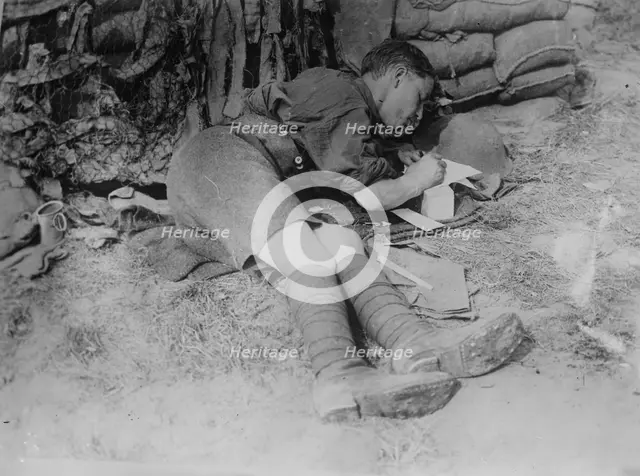Tommy writing home after battle,  11 Jun 1917. Creator: Bain News Service.