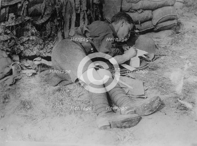Tommy writing home after battle,  11 Jun 1917. Creator: Bain News Service.