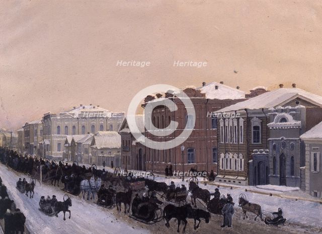 Tomsk, Magistratskaya Street during the Shrovetide in 1897, 1897. Creator: Kosharov, Pavel Mikhaylovich (1824-1902).