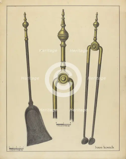 Tongs and Shovel, c. 1939. Creator: Hans Korsch.