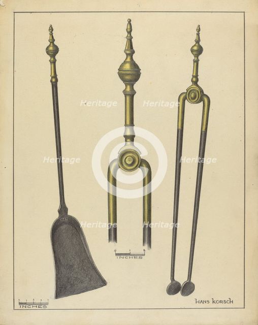 Tongs and Shovel, c. 1939. Creator: Hans Korsch.