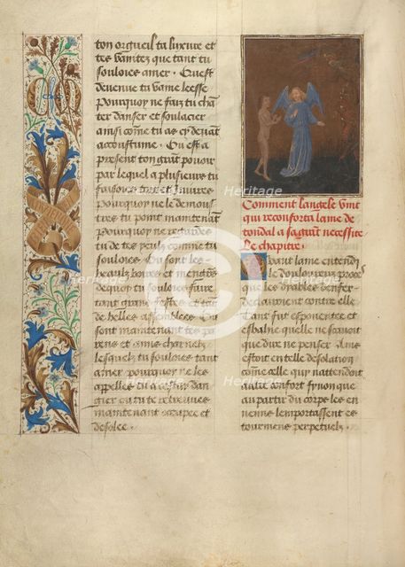 Tondal's Soul Enters Hell, Accompanied by His Guardian Angel; Les Visions du chevalier Tondal, 1475. Creator: Simon Marmion.