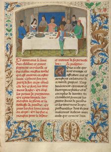 Tondal Suffers a Seizure at Dinner; Les Visions du chevalier Tondal, 1475. Creator: Simon Marmion