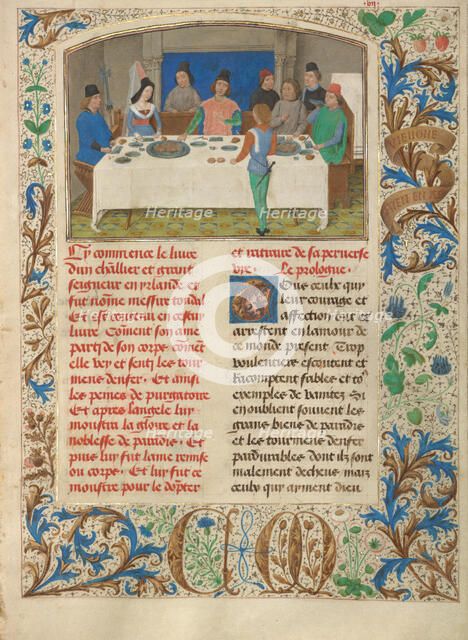 Tondal Suffers a Seizure at Dinner; Les Visions du chevalier Tondal, 1475. Creator: Simon Marmion.