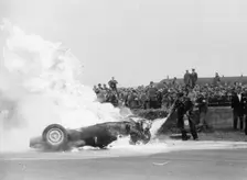 Tony Brooks car on fire at the British Grand Prix, Silverstone, Northamptonshire,1956
