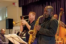 Tony Kofi and Quentin Collins, Watermill Jazz Club, Dorking, Surrey, 2015. Artist: Brian O'Connor