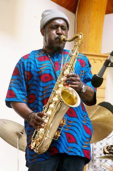 Tony Kofi, Basil Hodge Quintet, Jazz Africa, Loughton Methodist Church, Loughton, Essex, Apr 2023. Creator: Brian O'Connor