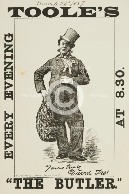 Toole's "The Butler", 1887. Creator: Unknown.