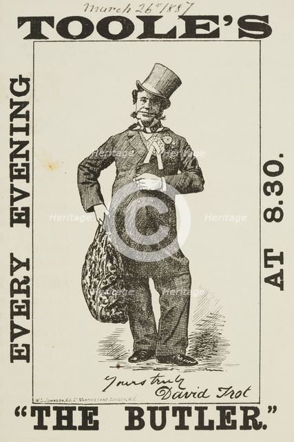 Toole's "The Butler", 1887. Creator: Unknown.