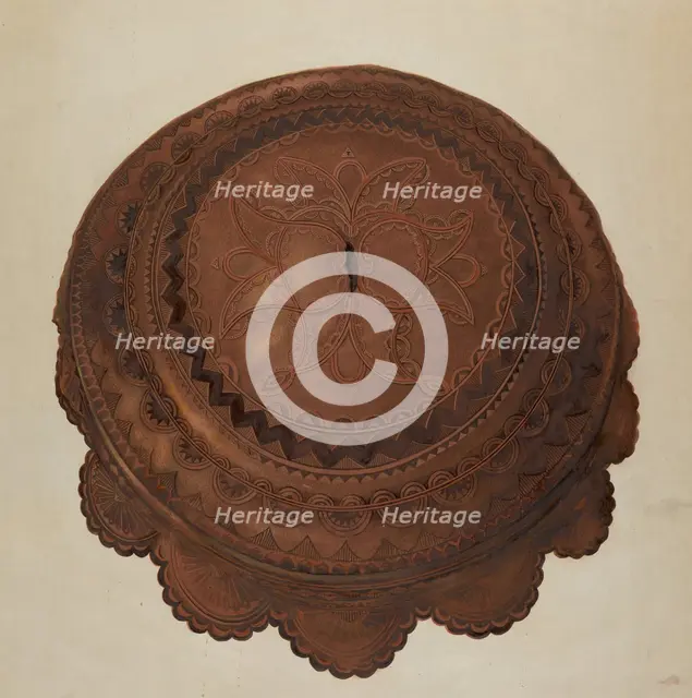 Tooled Leather Cover for Baptismal Font, 1936. Creator: Gerald Transpota.