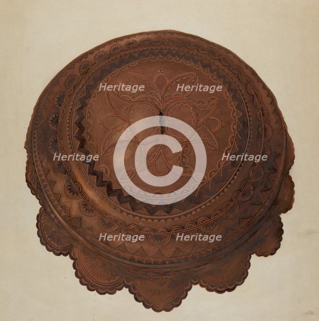Tooled Leather Cover for Baptismal Font, 1936. Creator: Gerald Transpota.