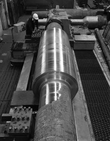 Toolholder turning a giant roller, Edgar Allens, Sheffield, 1964. Creator: Michael Walters