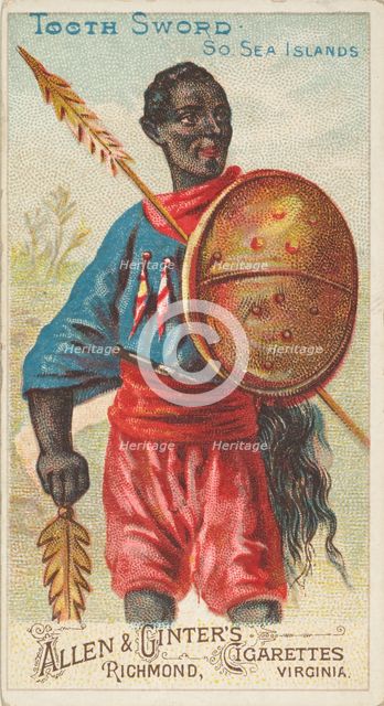Tooth Sword, South Sea Islands, from the Arms of All Nations series (N3) for Allen & Ginte..., 1887. Creator: Allen & Ginter.