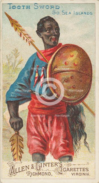 Tooth Sword, South Sea Islands, from the Arms of All Nations series (N3) for Allen & Ginte..., 1887. Creator: Allen & Ginter.