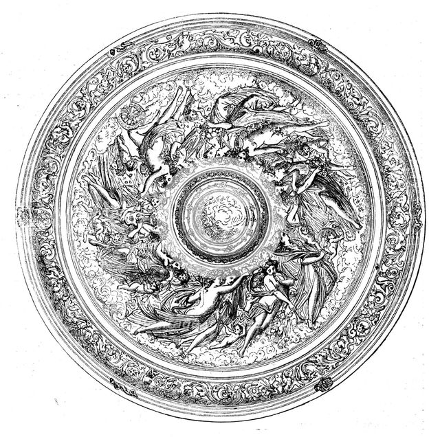 Top of Elkington's silver repoussé table, in the International Exhibition, 1862.  Creator: Unknown.