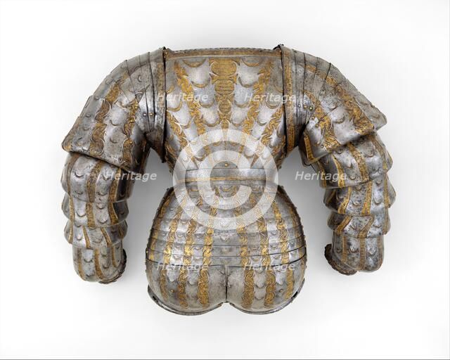 Top Lames of Vambraces (Arm Defenses) from a Costume armour, German, Augsburg, ca. 1525. Creator: Kolman Helmschmid.