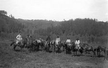 Topographer and Laborers Near the Ust'-Kabyrza Ulus, 1913. Creator: GI Ivanov