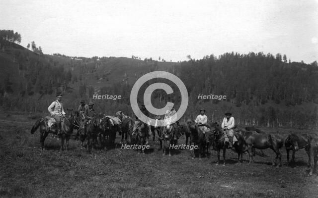 Topographer and Laborers Near the Ust'-Kabyrza Ulus, 1913. Creator: GI Ivanov.