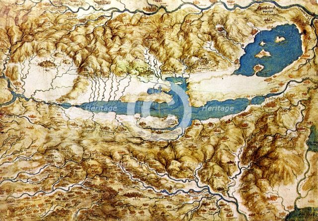 Topographic View of the Countryside around the Plain of Arezzo and the Val di Chiana, Early16th cen. Artist: Leonardo da Vinci (1452-1519)