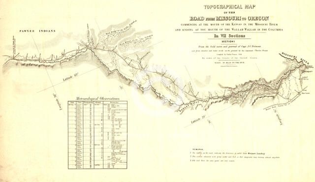 Topographical map of the road from Missouri to Oregon, commencing at the mouth of the Kansas...,1846 Creators: John C Fremont, Charles Preuss.