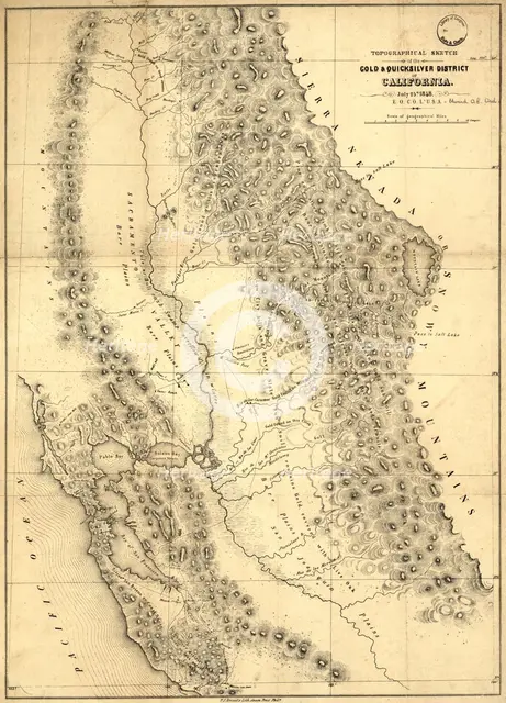 Topographical sketch of the gold & quicksilver district of California, 1848. Creator: Edward Ord.