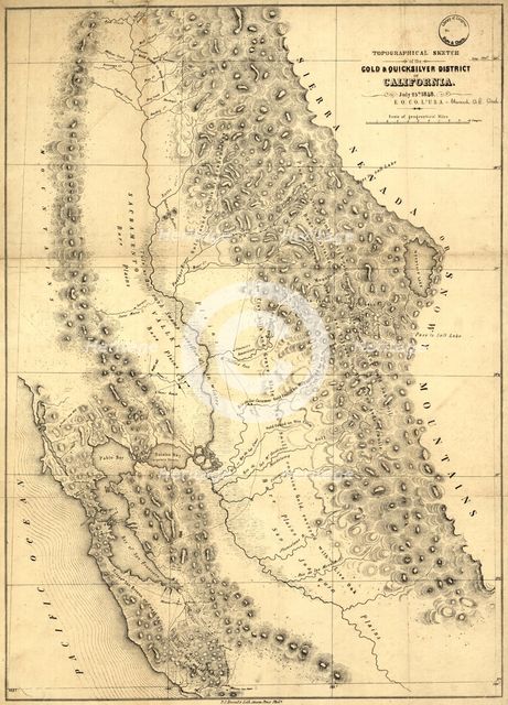 Topographical sketch of the gold & quicksilver district of California, 1848. Creator: Edward Ord.
