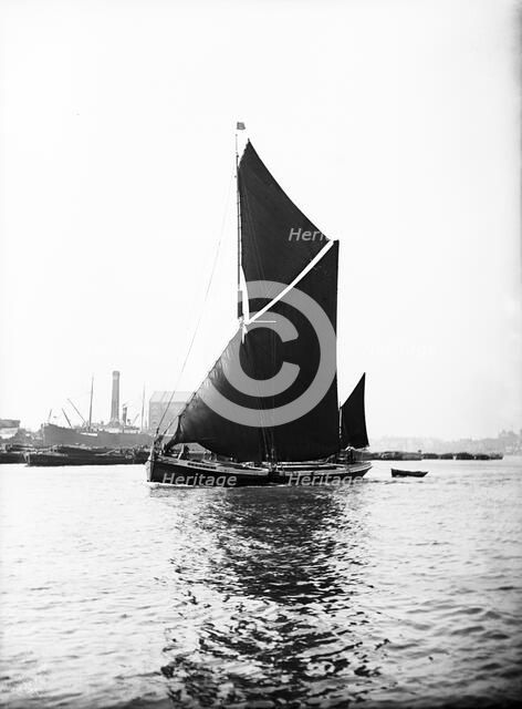 Topsail barge under sail on the Thames, London, c1905. Artist: Unknown