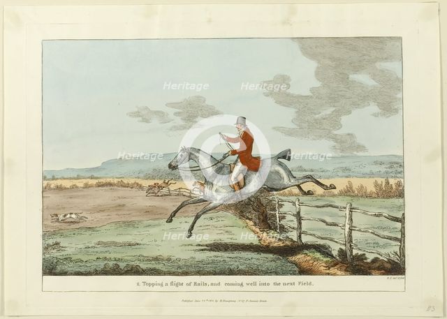 Topping a Flight of Rails, and Coming Well into the Next Field, plate two from..., pub June 24, 1811 Creator: Robert Frankland.