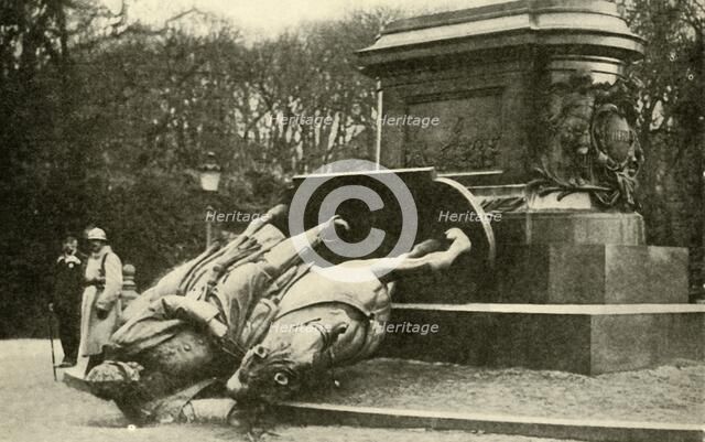 Toppled equestrian statue of Wilhelm I, Metz, France, 1918, (c1920). Creator: Unknown.