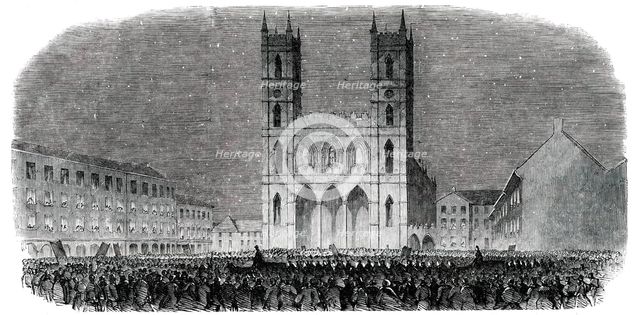 Torch-Light Procession in the Place d'Armes, at Montreal, 1850. Creator: Unknown.