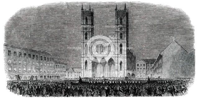 Torch-Light Procession in the Place d'Armes, at Montreal, 1850. Creator: Unknown.