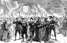Torch procession at Wittenberg...anniversary of Luther's...theses on the church door in 1517, (1883) Creator: Unknown