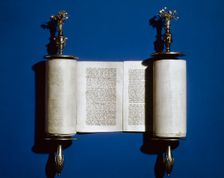 Torah: Scroll of the Law and silver scroll holder, 2008. Creator: Unknown