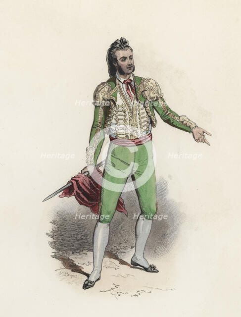 Torero (Bullfighter), color engraving 1870.