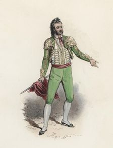 Torero (Bullfighter), color engraving 1870