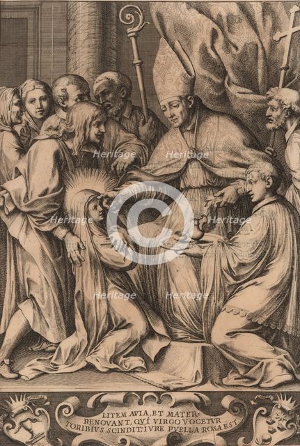 Toribio Alfonso Mogrovejo confirms Rose of Lima, 1670. Creator: Anonymous.