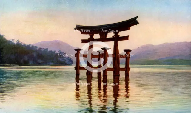 Torii of Itsukushima temple in Miyajima Island, Japan, c1930s. Artist: John Bushby