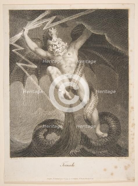 Tornado-Zeus Battling Typhon (Erasmus Darwin, The Botanic Garden), August 1, 1795. Creator: William Blake.