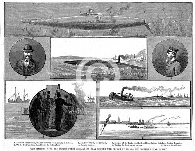 Torsten Nordenfeldt's steam-powered submarine, 1885. Artist: Unknown