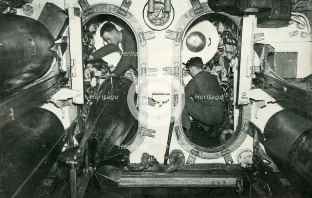 Torpedo tubes of a British submarine, World War II, 1945. Creator: Unknown.