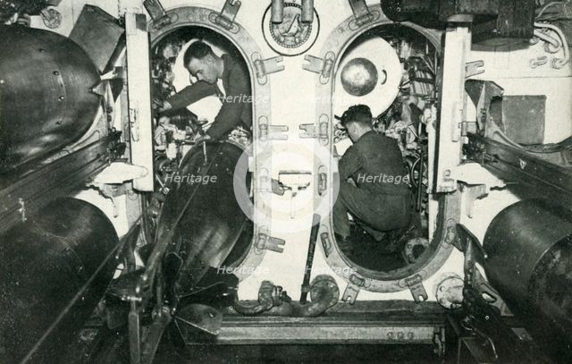 Torpedo tubes of a British submarine, World War II, 1945. Creator: Unknown.